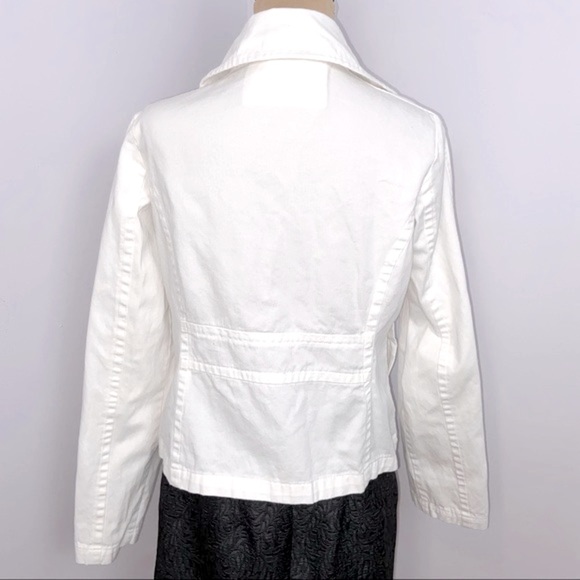 Double Breasted Eclectic Buttons White Cropped Canvas Pea Coat Jacket Si… - Picture 5 of 12